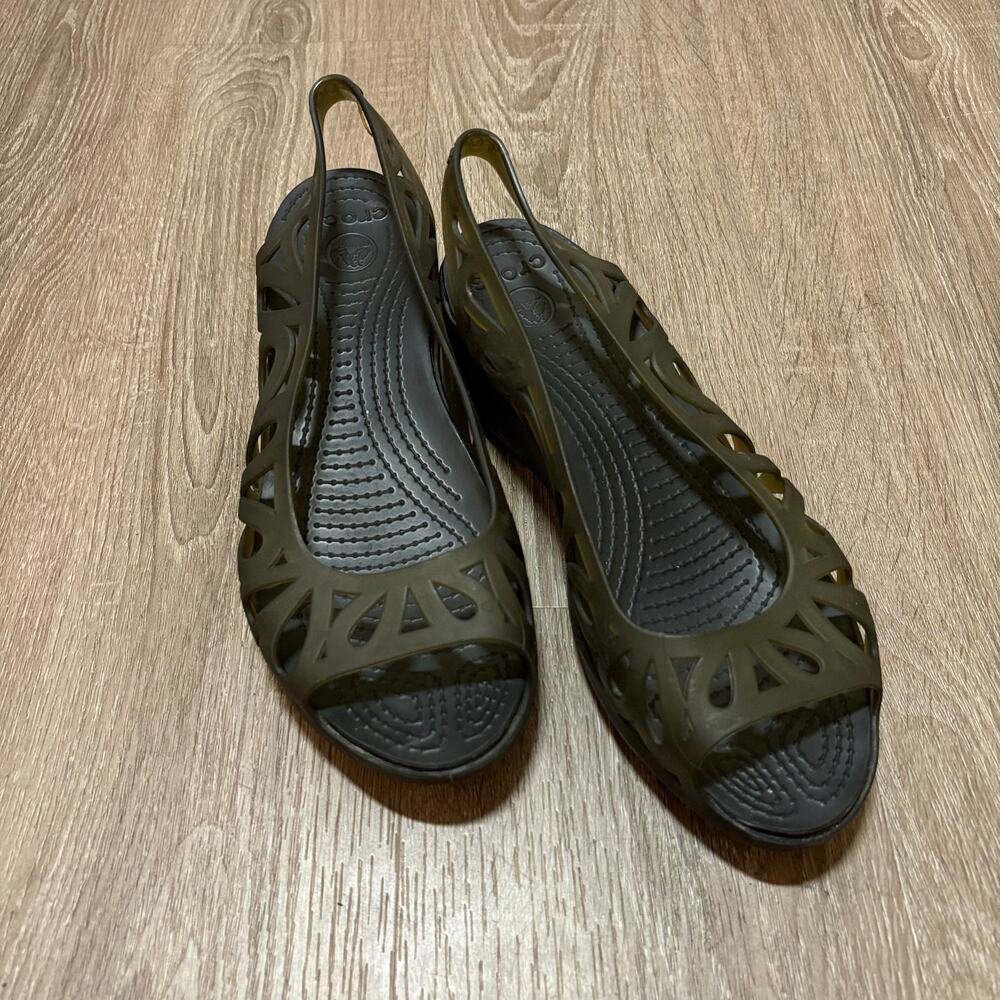 Crocs Adrina III Mini Wedge Sandals Olive Green Women’s 8 Lightweight Comfort
